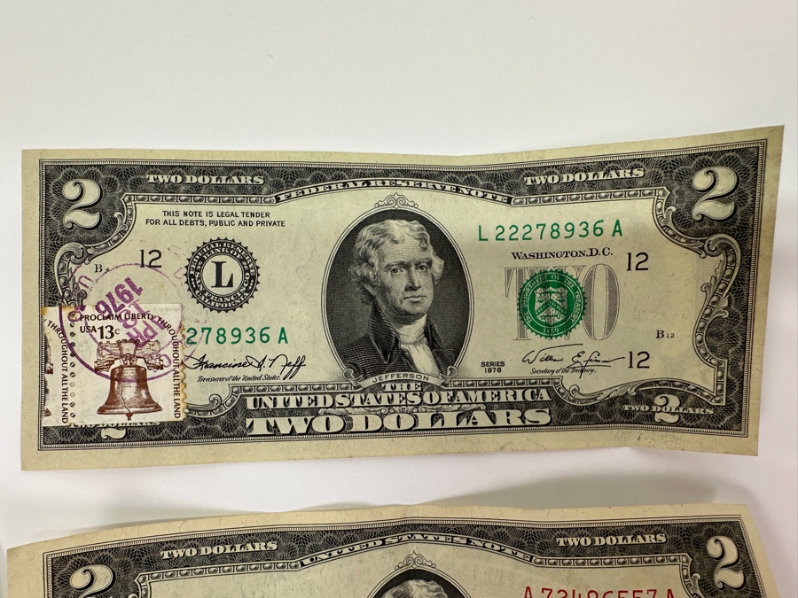 (5) $2 Two Dollar Bills: (3) 1976 Postmarked Del Mar CA, (1) 1928 Red Seal, (1) 1953 Red Seal & (1) 1963 $1 One Dollar Bill [Photo 6]