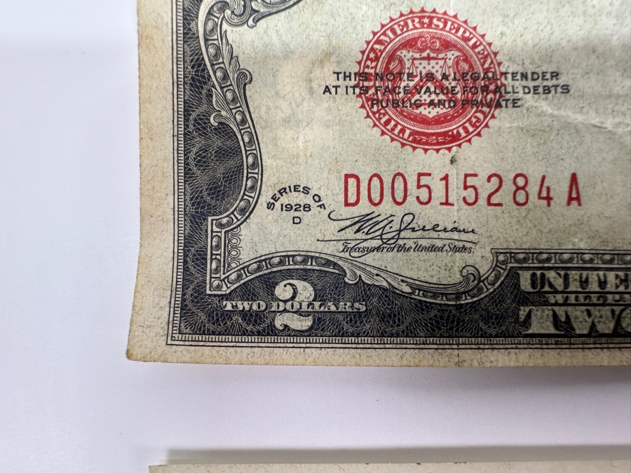 (5) $2 Two Dollar Bills: (3) 1976 Postmarked Del Mar CA, (1) 1928 Red Seal, (1) 1953 Red Seal & (1) 1963 $1 One Dollar Bill [Photo 5]
