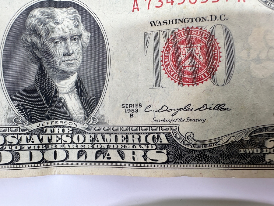 (5) $2 Two Dollar Bills: (3) 1976 Postmarked Del Mar CA, (1) 1928 Red Seal, (1) 1953 Red Seal & (1) 1963 $1 One Dollar Bill [Photo 9]