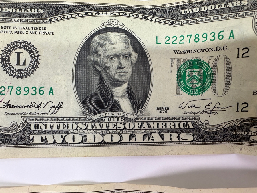 (5) $2 Two Dollar Bills: (3) 1976 Postmarked Del Mar CA, (1) 1928 Red Seal, (1) 1953 Red Seal & (1) 1963 $1 One Dollar Bill [Photo 7]