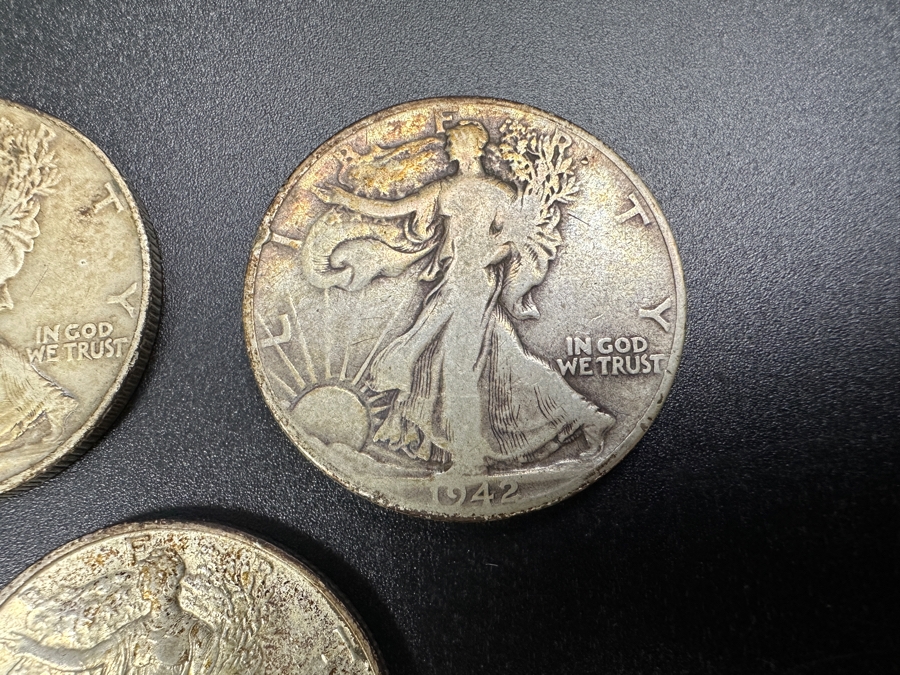 (3) Standing Walking Liberty Silver Half Dollars:  1941 D, 1942 & 1942 S [Photo 3]