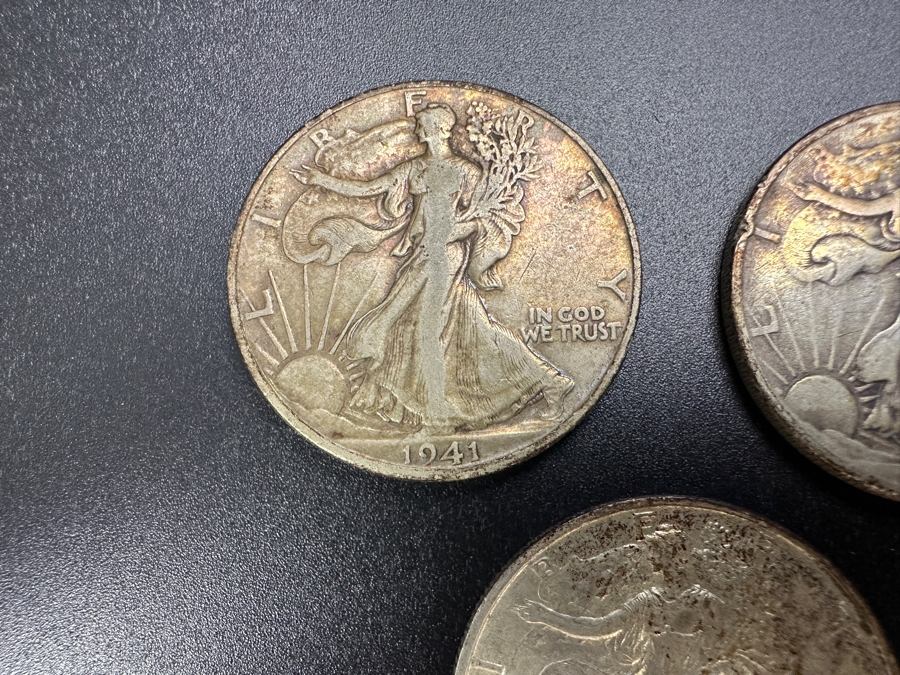 (3) Standing Walking Liberty Silver Half Dollars:  1941 D, 1942 & 1942 S [Photo 2]