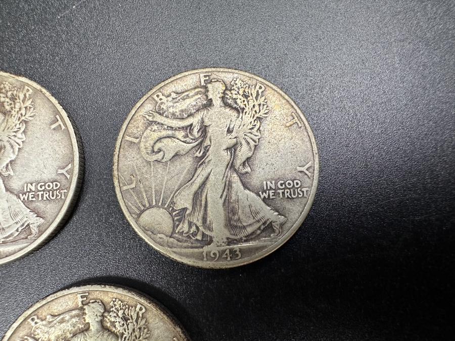 (3) Standing Walking Liberty Silver Half Dollars:  1942 D, 1943 & 1943 S [Photo 3]