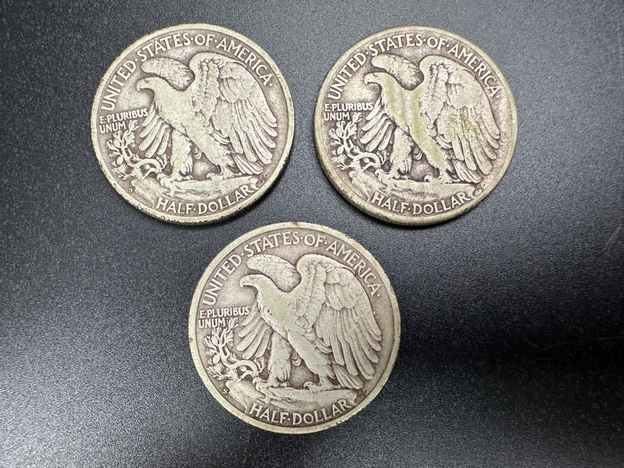 (3) Standing Walking Liberty Silver Half Dollars:  1942 D, 1943 & 1943 S [Photo 5]