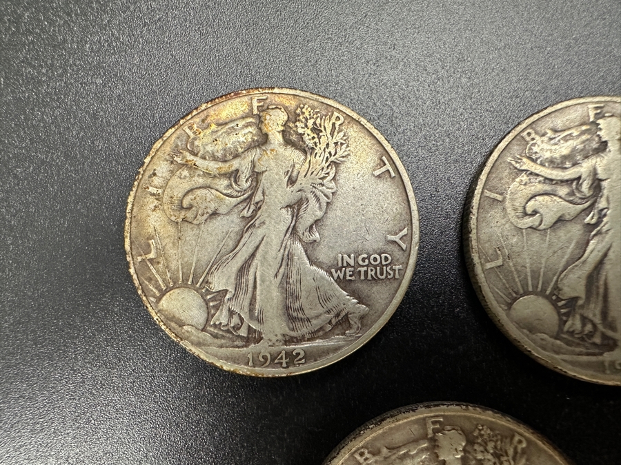 (3) Standing Walking Liberty Silver Half Dollars:  1942 D, 1943 & 1943 S [Photo 2]