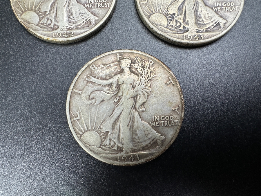 (3) Standing Walking Liberty Silver Half Dollars:  1942 D, 1943 & 1943 S [Photo 4]