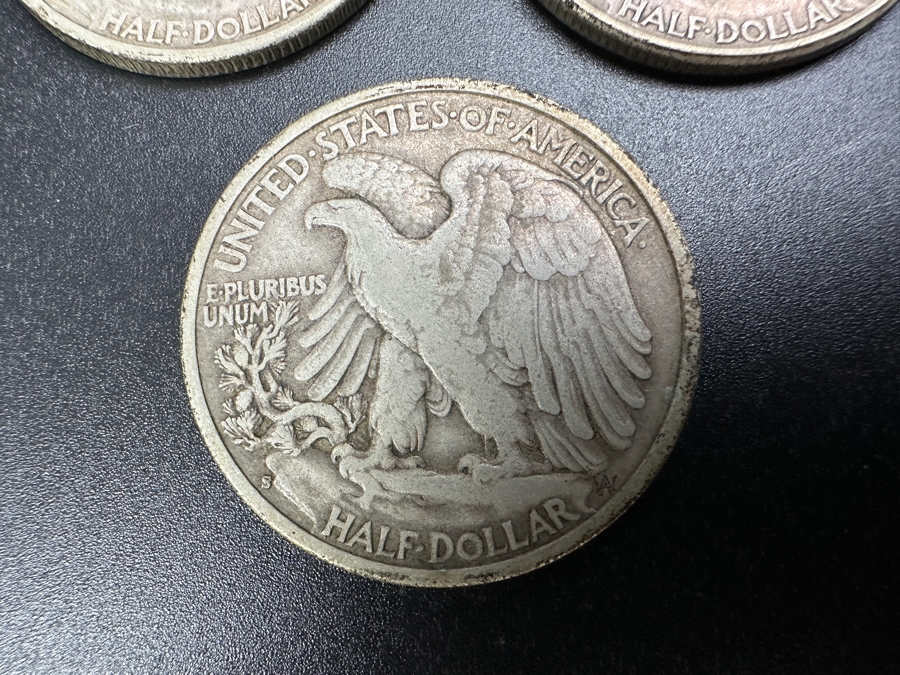 (3) Standing Walking Liberty Silver Half Dollars:  1943 D, 1944 & 1944 S [Photo 8]