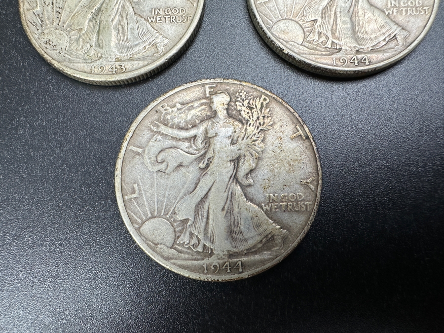 (3) Standing Walking Liberty Silver Half Dollars:  1943 D, 1944 & 1944 S [Photo 4]