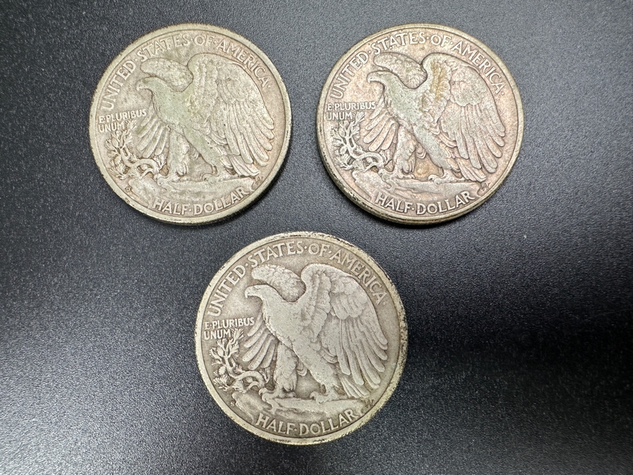 (3) Standing Walking Liberty Silver Half Dollars:  1943 D, 1944 & 1944 S [Photo 5]