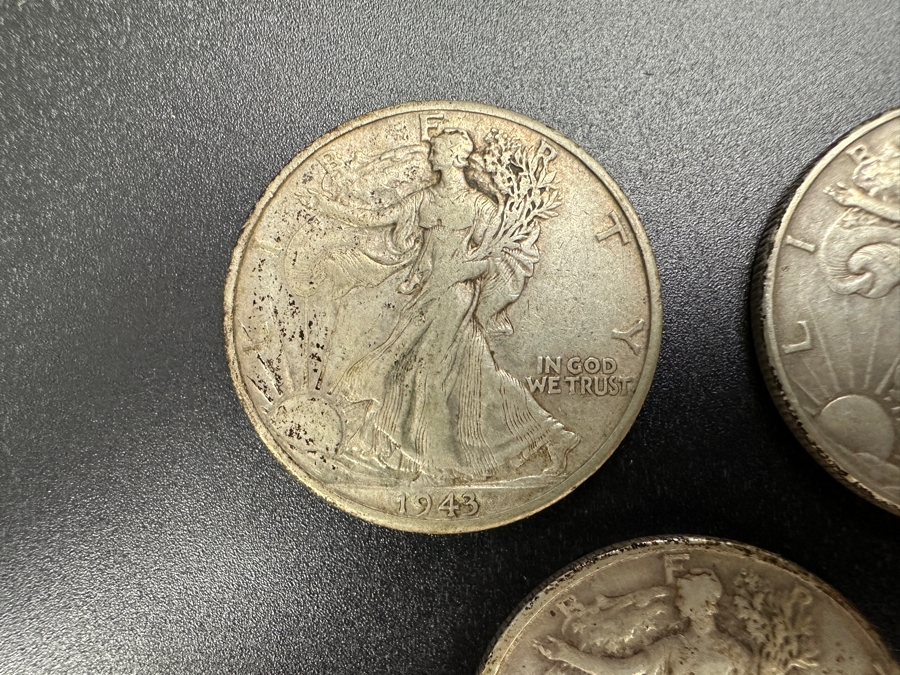 (3) Standing Walking Liberty Silver Half Dollars:  1943 D, 1944 & 1944 S [Photo 2]
