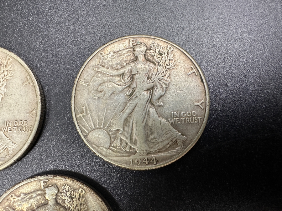 (3) Standing Walking Liberty Silver Half Dollars:  1943 D, 1944 & 1944 S [Photo 3]