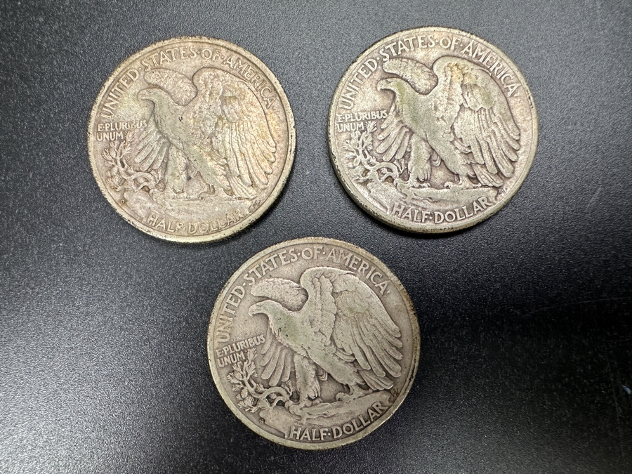 (3) Standing Walking Liberty Silver Half Dollars:  1944 D, 1945 & 1945 S [Photo 5]