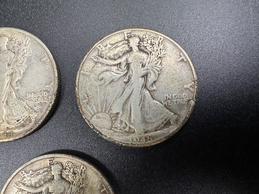 (3) Standing Walking Liberty Silver Half Dollars:  1944 D, 1945 & 1945 S [Photo 3]