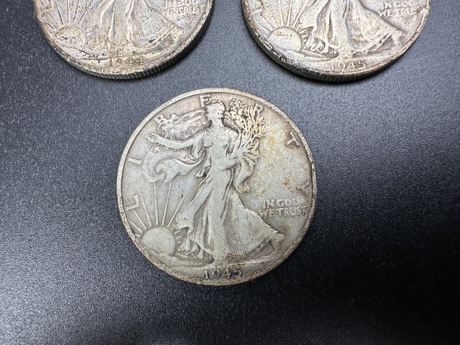 (3) Standing Walking Liberty Silver Half Dollars:  1944 D, 1945 & 1945 S [Photo 4]