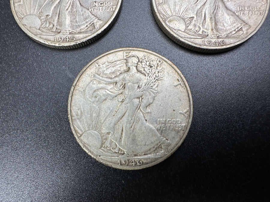 (3) Standing Walking Liberty Silver Half Dollars:  1945 D, 1946 S & 1946 D [Photo 4]