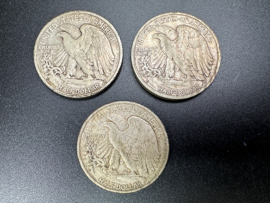 (3) Standing Walking Liberty Silver Half Dollars:  1945 D, 1946 S & 1946 D [Photo 5]
