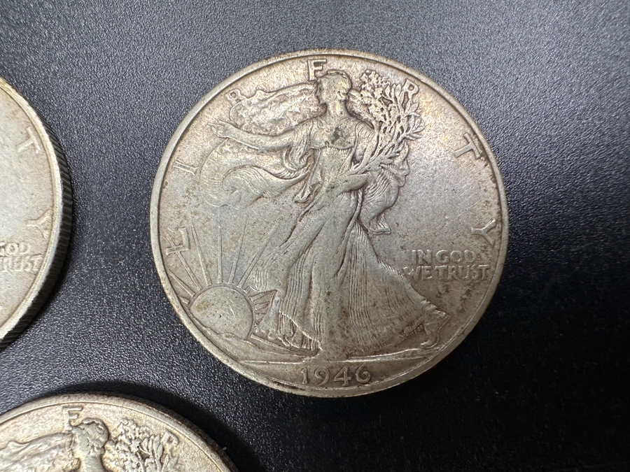 (3) Standing Walking Liberty Silver Half Dollars:  1945 D, 1946 S & 1946 D [Photo 3]