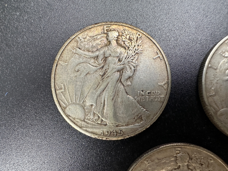 (3) Standing Walking Liberty Silver Half Dollars:  1945 D, 1946 S & 1946 D [Photo 2]