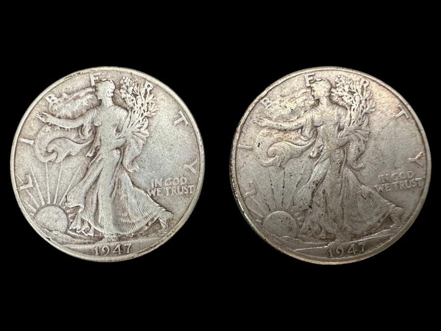 (2) Standing Walking Liberty Silver Half Dollars:  1947 & 1947 D