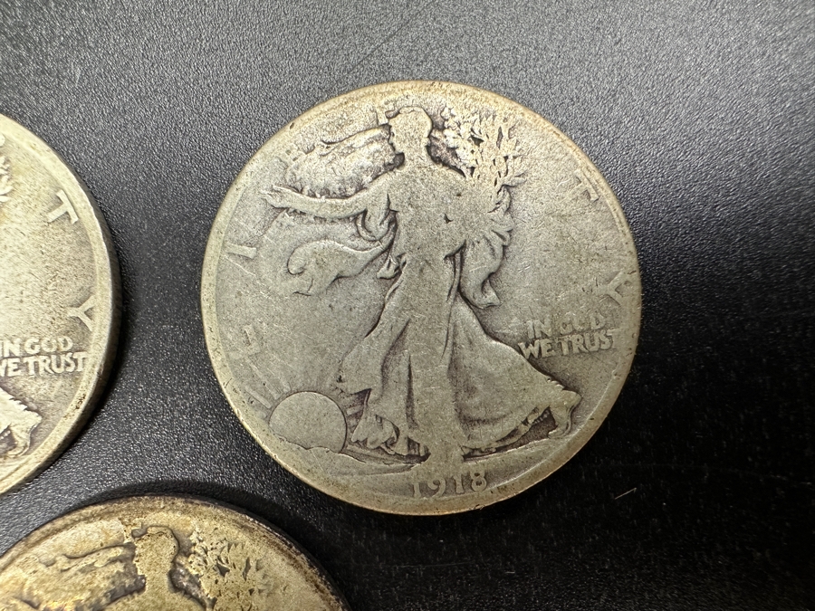 (3) Standing Walking Liberty Silver Half Dollars:  1918 S, 1918 D & 1920 [Photo 3]