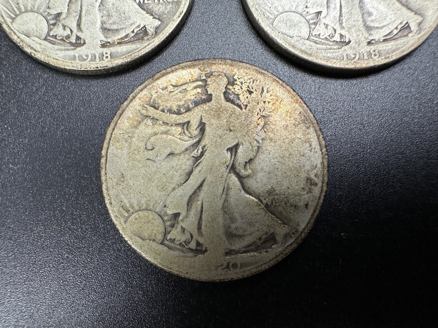 (3) Standing Walking Liberty Silver Half Dollars:  1918 S, 1918 D & 1920 [Photo 4]