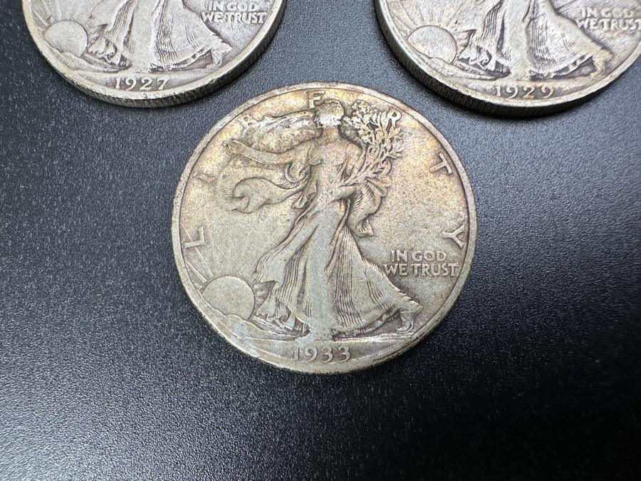 (3) Standing Walking Liberty Silver Half Dollars:  1927 S, 1929 S & 1933 S [Photo 4]