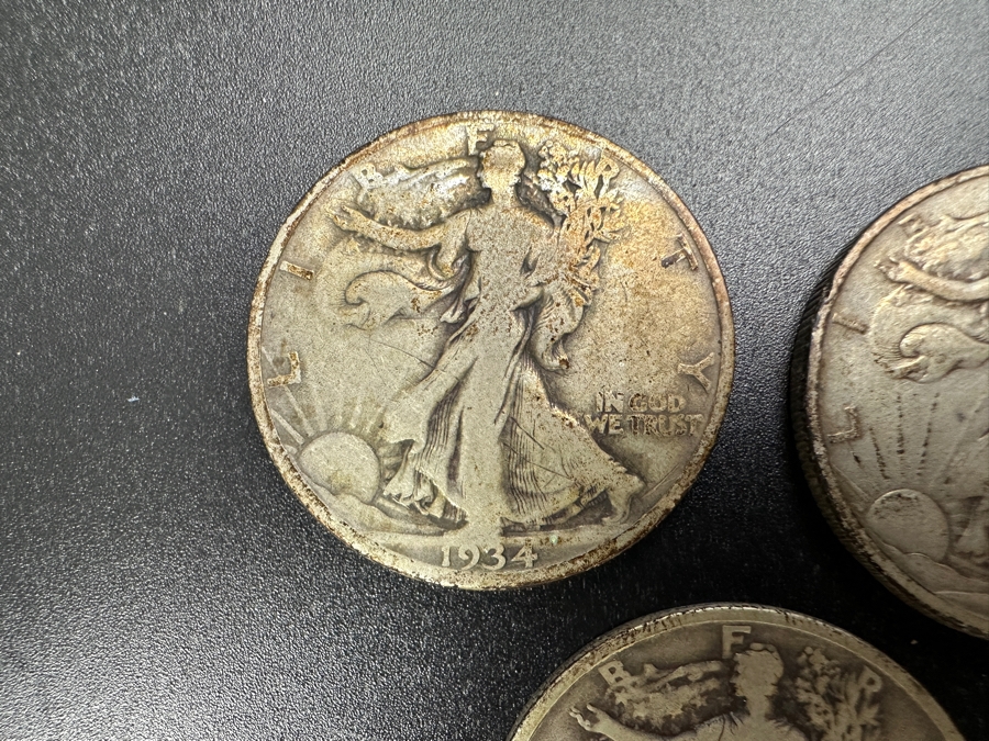 (3) Standing Walking Liberty Silver Half Dollars:  1934, 1934 S & 1934 D [Photo 2]