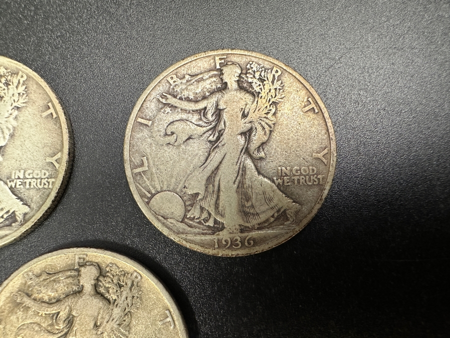 (3) Standing Walking Liberty Silver Half Dollars:  1936, 1936 S & 1936 D [Photo 3]
