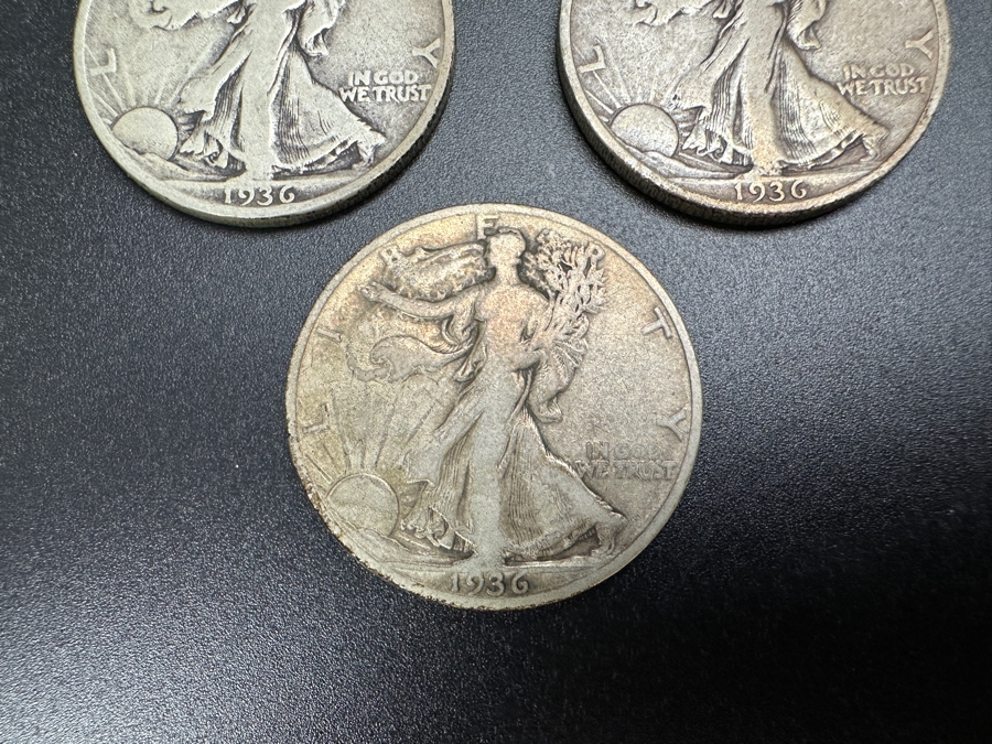 (3) Standing Walking Liberty Silver Half Dollars:  1936, 1936 S & 1936 D [Photo 4]