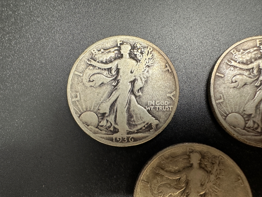 (3) Standing Walking Liberty Silver Half Dollars:  1936, 1936 S & 1936 D [Photo 2]