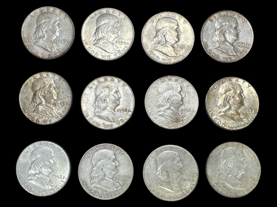 (12) Franklin Silver Half Dollars
