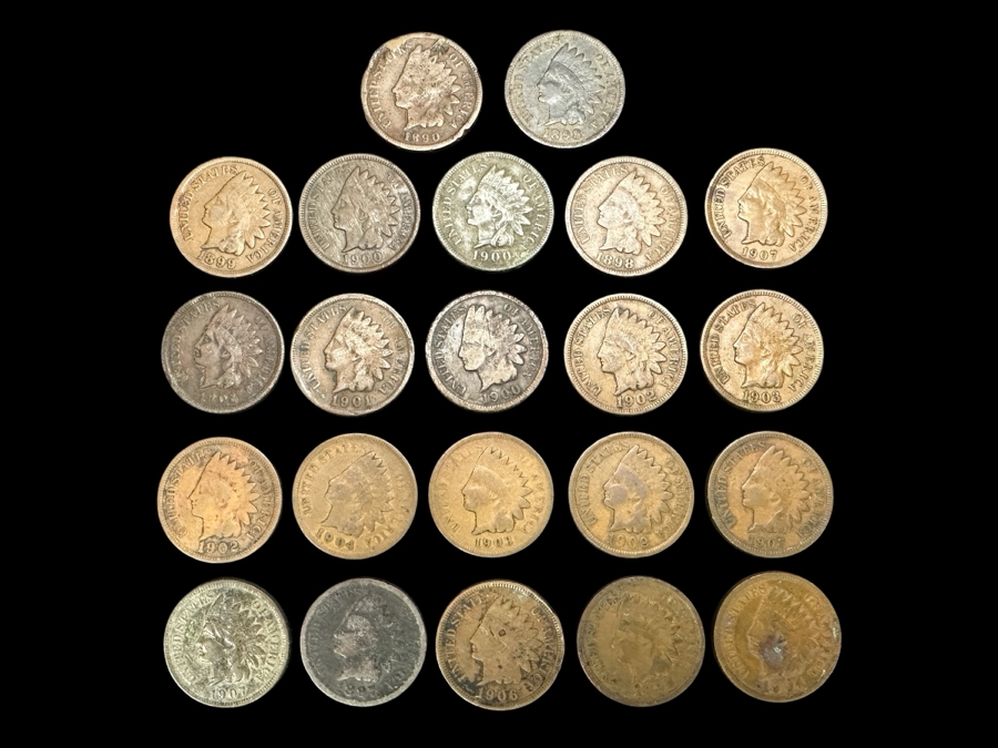 Collection Of (22) Antique Indian Head Cents - See Photos For Years 1890+