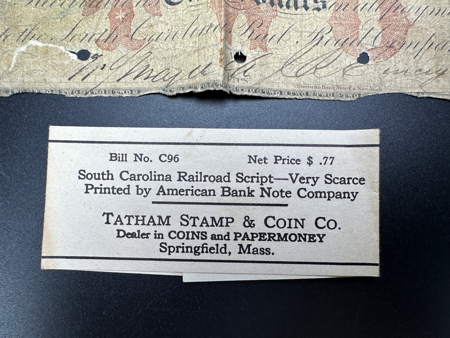 Very Rare South Carolina Railroad Script Printed By The American Bank Note Company Two Dollars $2 [Photo 6]
