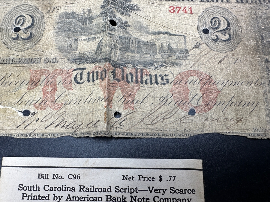 Very Rare South Carolina Railroad Script Printed By The American Bank Note Company Two Dollars $2 [Photo 5]