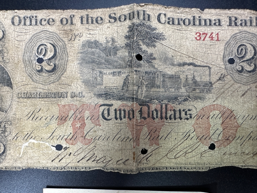 Very Rare South Carolina Railroad Script Printed By The American Bank Note Company Two Dollars $2 [Photo 3]