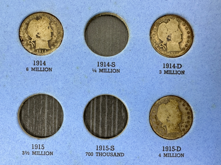 Collection Of (5) Barber, Liberty Head 'Morgan' Silver Quarters From 1909-1916 [Photo 4]