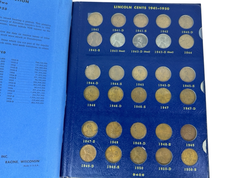 Collection Of (59) Lincoln Cents Pennies From 1941 To 1958
