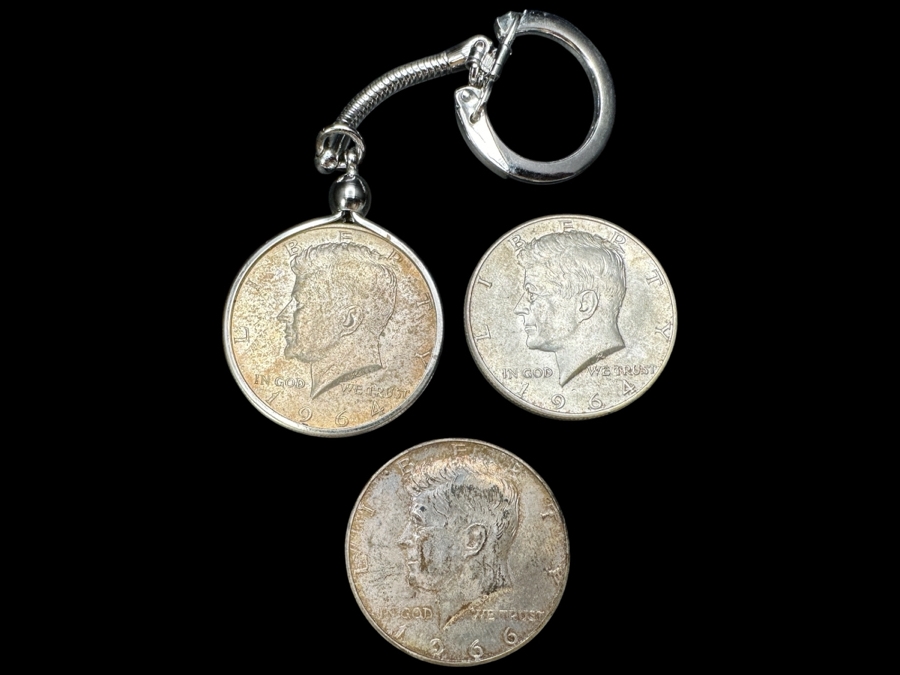 (2) 1964 Kennedy Silver Half Dollars And (1) 1966 Kennedy Silver Half Dollar