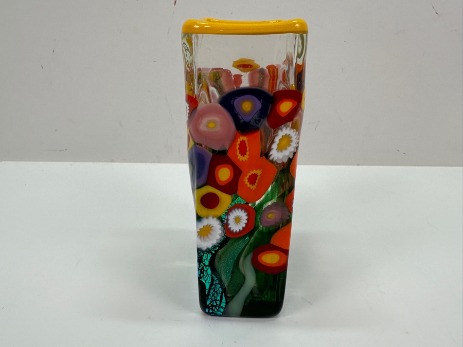 Signed Mad Art Wildflower Art Glass Vase 6.25H [Photo 3]