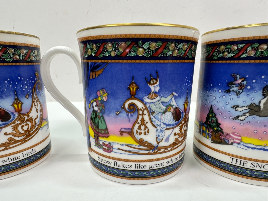 (4) Royal Worcester Fine Bone China Mugs Cups Christmas Tales The Snow Queen By Cherry Denman [Photo 2]