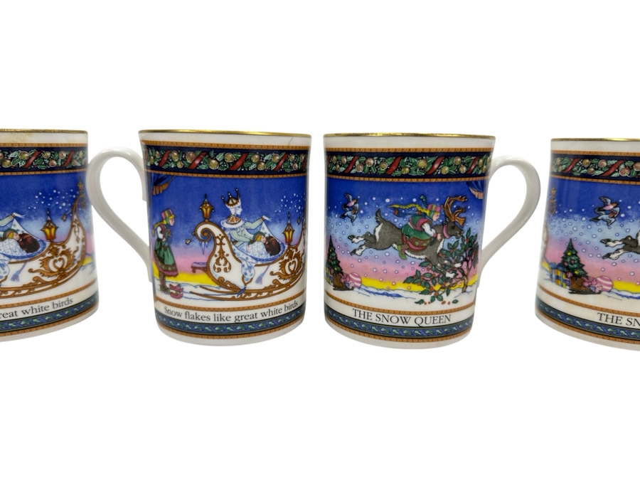 (4) Royal Worcester Fine Bone China Mugs Cups Christmas Tales The Snow Queen By Cherry Denman
