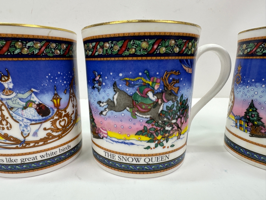 (4) Royal Worcester Fine Bone China Mugs Cups Christmas Tales The Snow Queen By Cherry Denman [Photo 3]