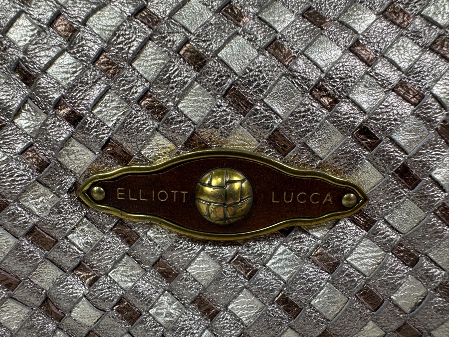 Elliott Lucca Metallic Silver Woven Leather Hobo Handbag 20W [Photo 3]