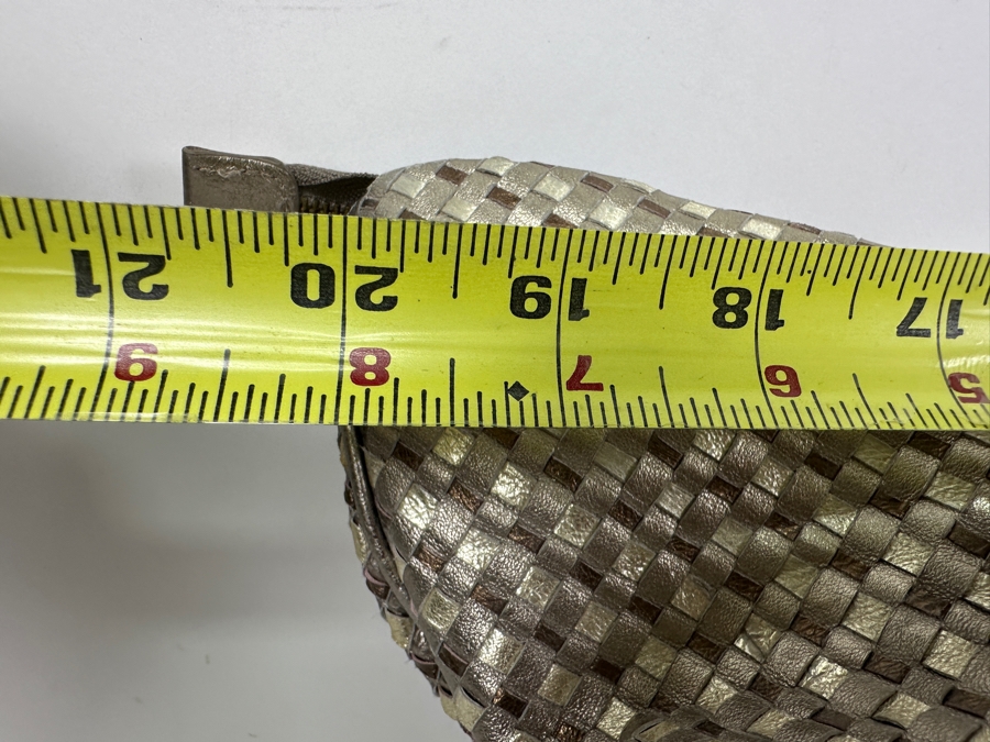 Elliott Lucca Metallic Silver Woven Leather Hobo Handbag 20W [Photo 6]