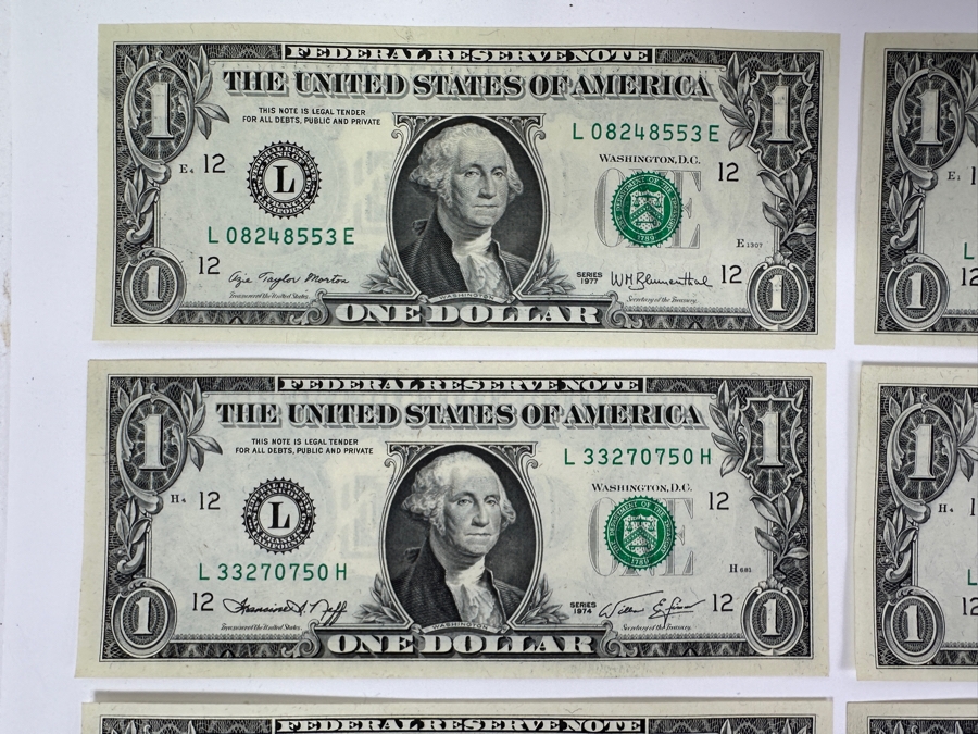 (22) Uncirculated One $1 Dollar Bills From The 1974 & 1977 And (1) 1976 Uncirculated $2 Dollar Bill [Photo 2]