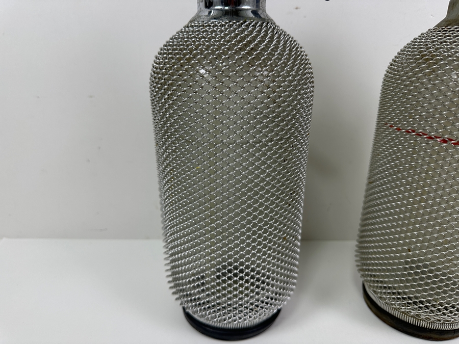 Pair Of Vintage Wire Mesh Seltzer Bottles 14H [Photo 3]