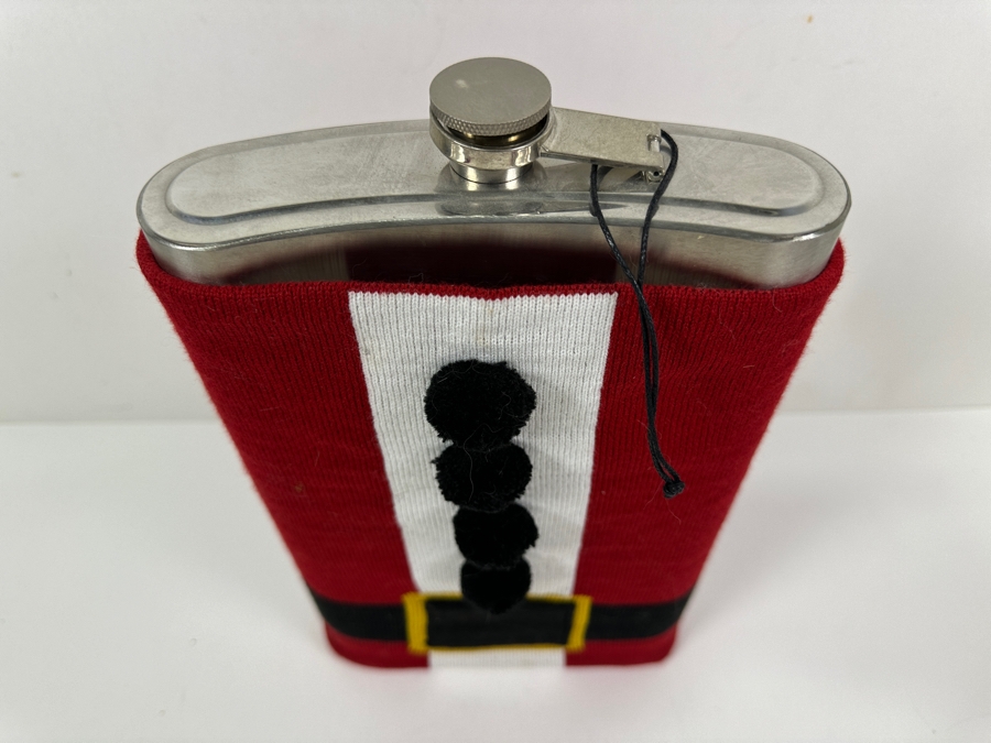 Large 64oz Stainless Steel Flask With Santa Claus Suit Sleeve 11.5H [Photo 2]