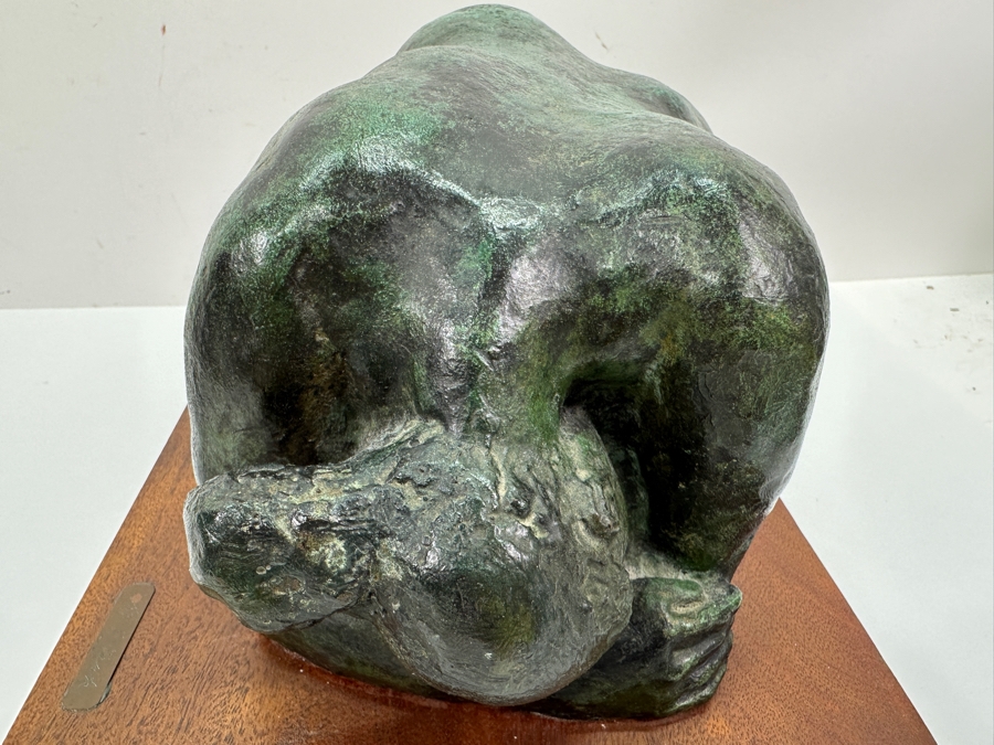 Vintage Bronze Sculpture Of A Woman On Wooden Base Signed M. Stork 11W X 7D X 5.5H [Photo 8]