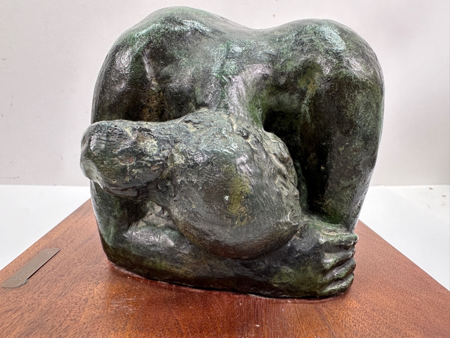 Vintage Bronze Sculpture Of A Woman On Wooden Base Signed M. Stork 11W X 7D X 5.5H [Photo 7]