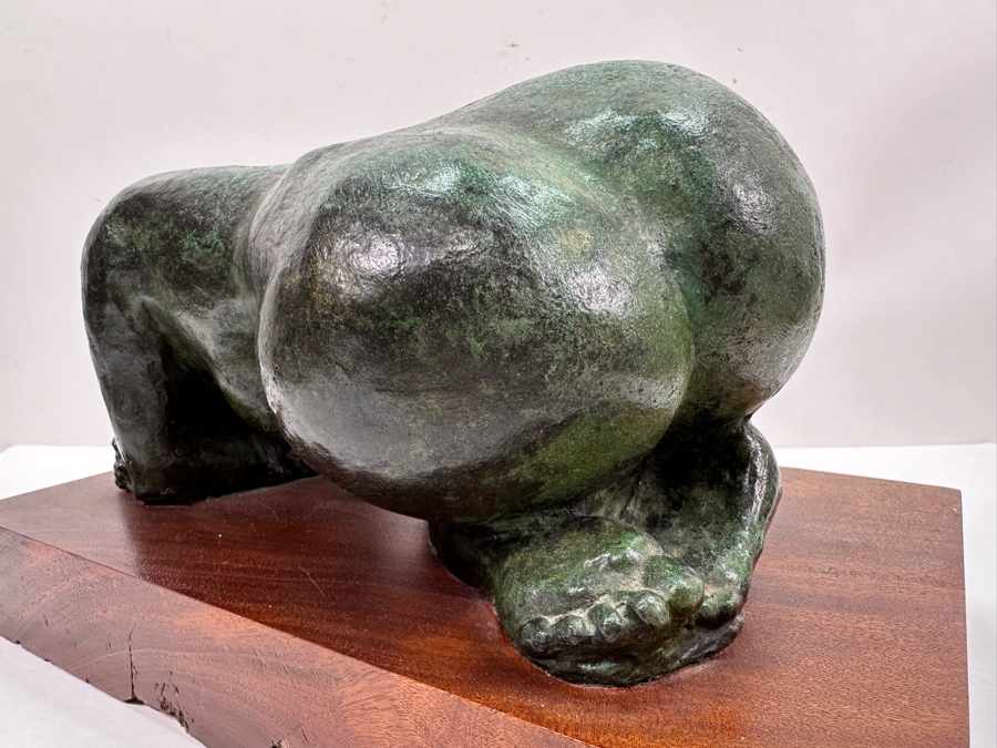 Vintage Bronze Sculpture Of A Woman On Wooden Base Signed M. Stork 11W X 7D X 5.5H [Photo 11]